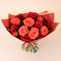 Ruby and Coral Royale Rose Bouquet with deep red roses and warm coral roses by Rapid Petals by Yashken Fresh