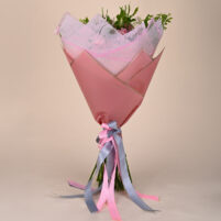 Rosy Blush Royale pink and ivory rose bouquet with deep rose-purple blooms, fresh greenery, pastel pink wrap, and ribbon by Rapid Petals by Yashken Fresh