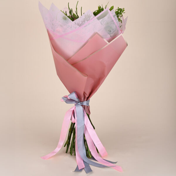 Teal Pink Rose Bouquet with red roses, pink roses, peach roses, teal wrap, soft pink inner paper, and pink ribbon by Rapid Petals by Yashken Fresh